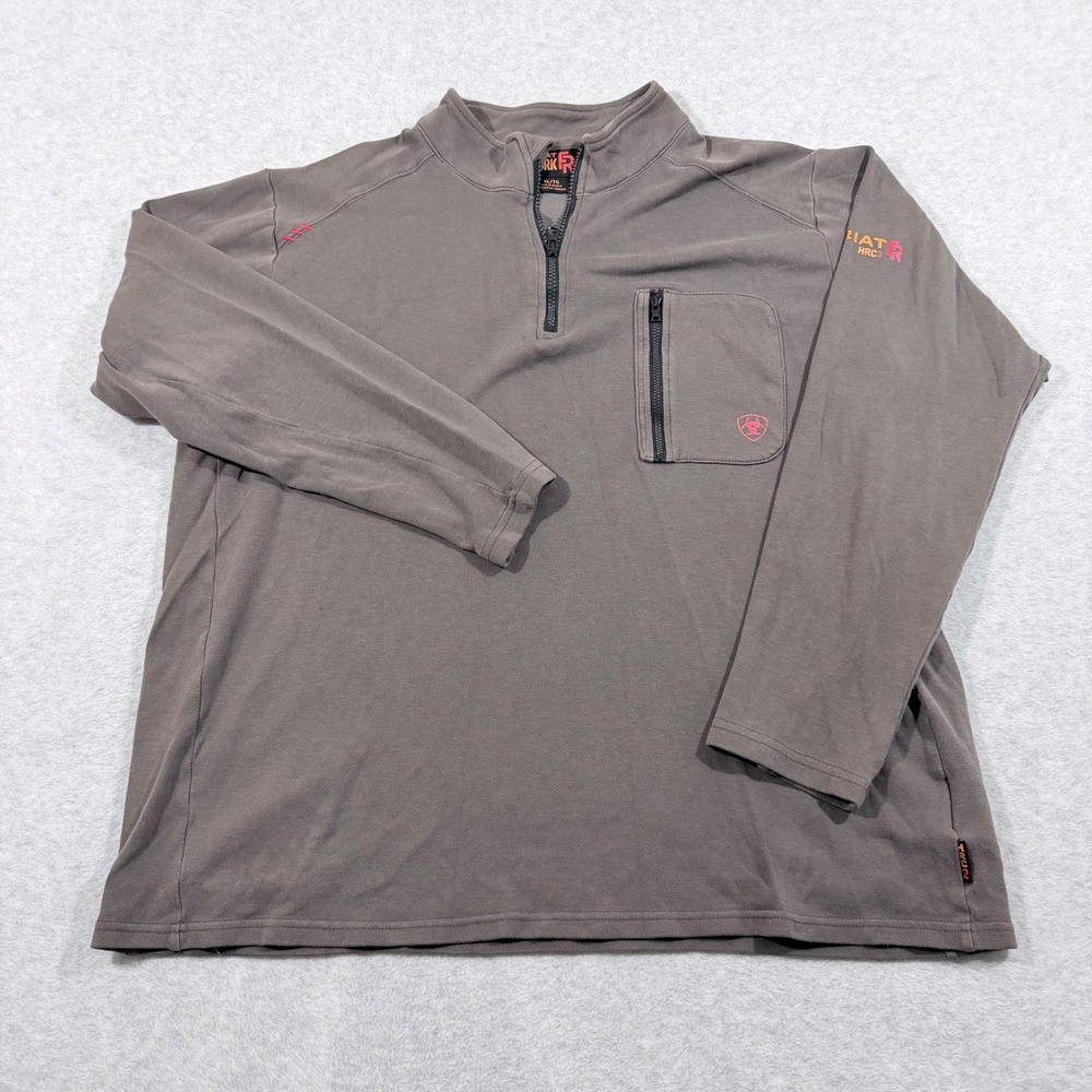 Ariat Work FR Pullover Men XL Brown Excellent Quarter Zip HRC2 Flame Resistant